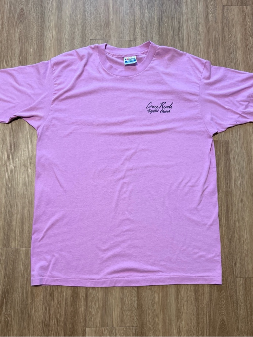 Hanes Pink Short Sleeve Tee with Script Chest Logo